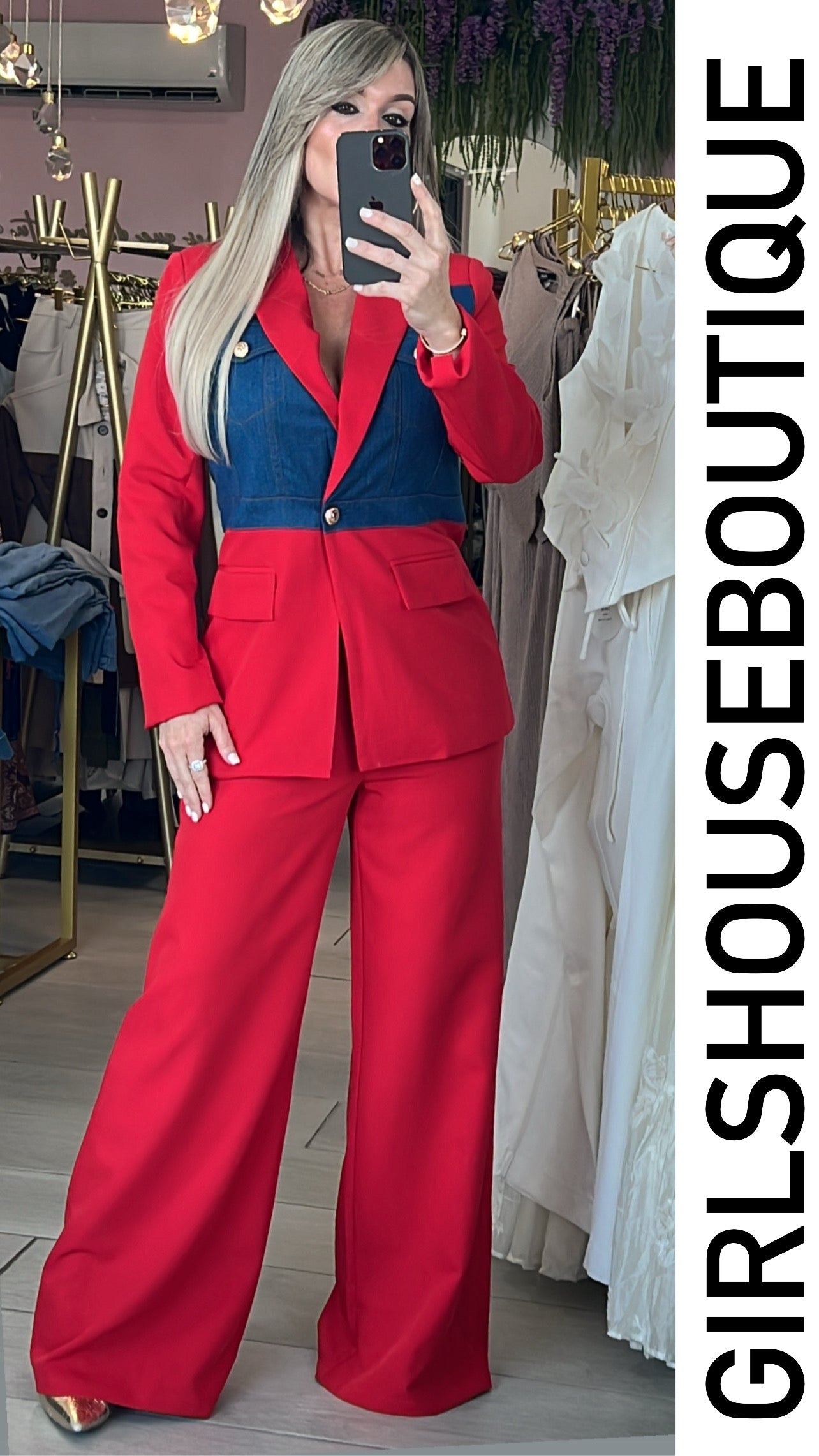 Miracle Red Blazer&Denim Set