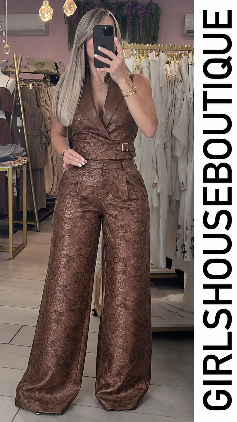 Cocoa Blossom Leather Vest & Pant Set