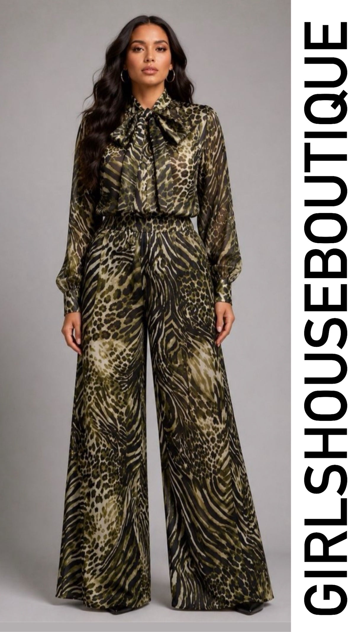 Olivo Leopardo Blouse & Elegance Palazzo Set