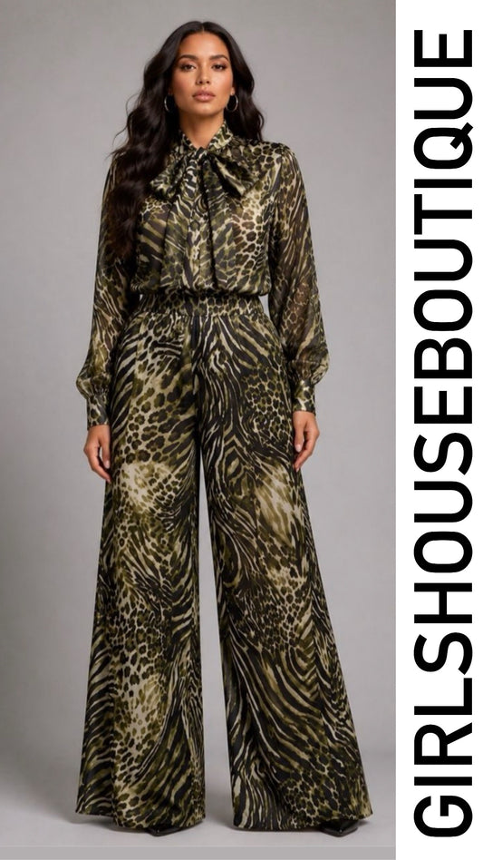 Olivo Leopardo Blouse & Elegance Palazzo Set