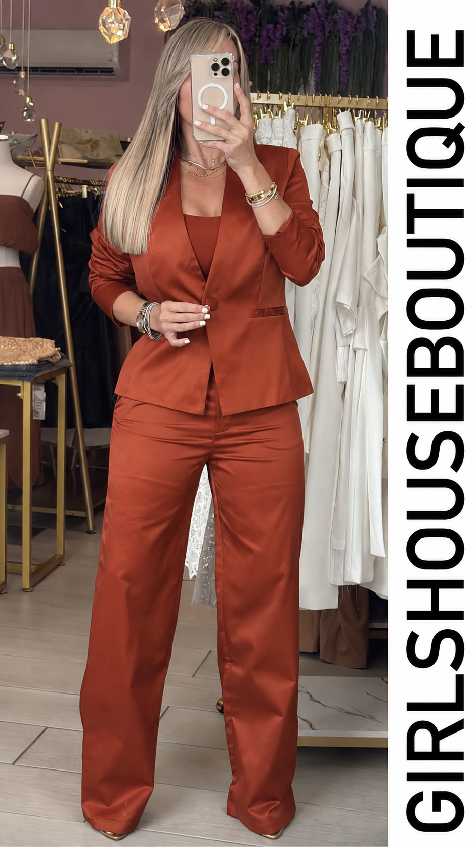 Rust Satin Classic Blazer & Pant Set