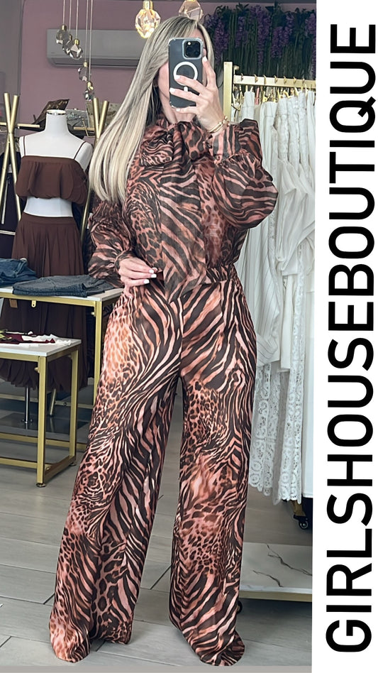 Rust Leopard Blouse & Elegance Palazzo Set