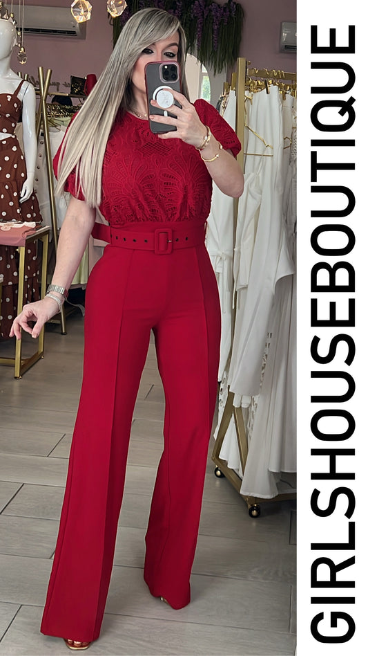 Lovely Crochet & Belt Jumpsuit
