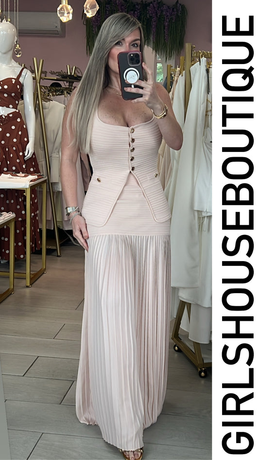 Blush Light Vest & Pleated Skirt Set