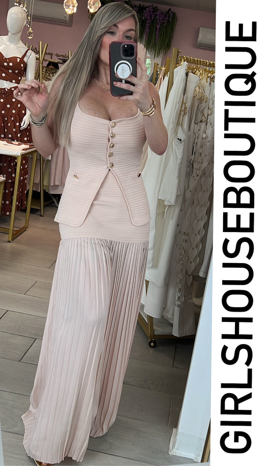 Blush Light Vest & Pleated Skirt Set
