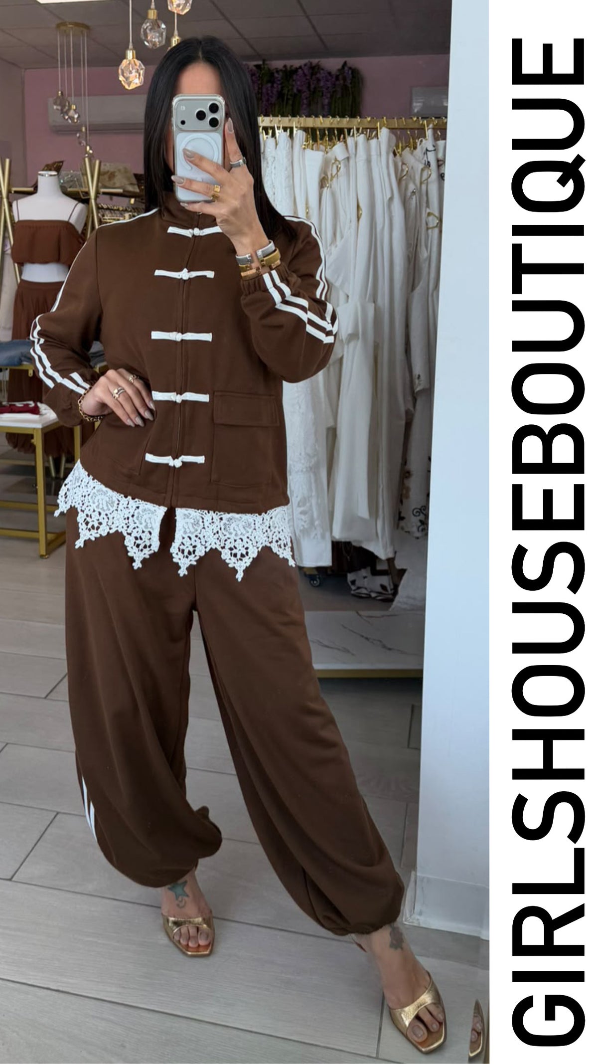 Coffee Napoleón Lace Jogger Travel Set