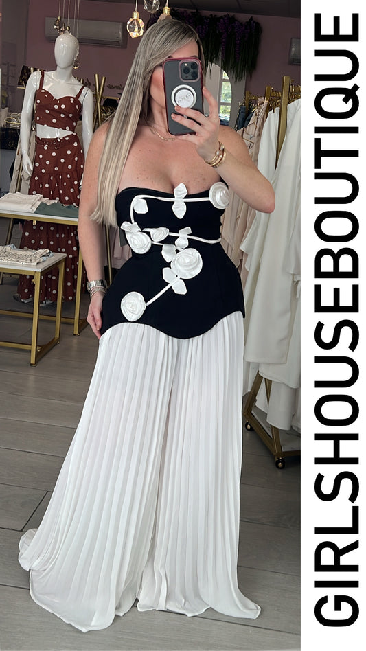 White Rose Corset & Pleated Palazzo Pants