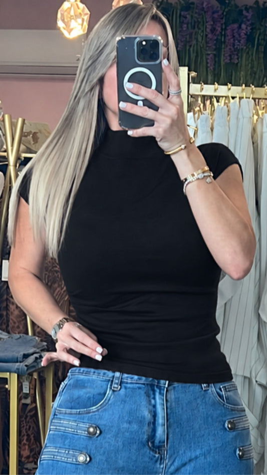 Black High Neck Sweater Blouse