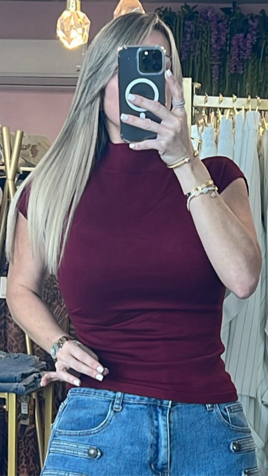Wine High Neck Sweater Blouse