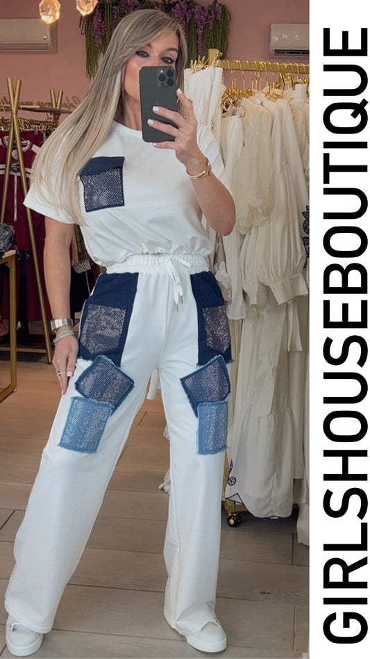 White Denim Bright Pockets Set
