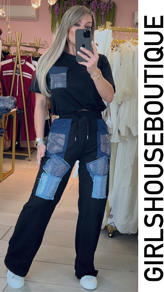 Black & Denim Bright Pockets Set