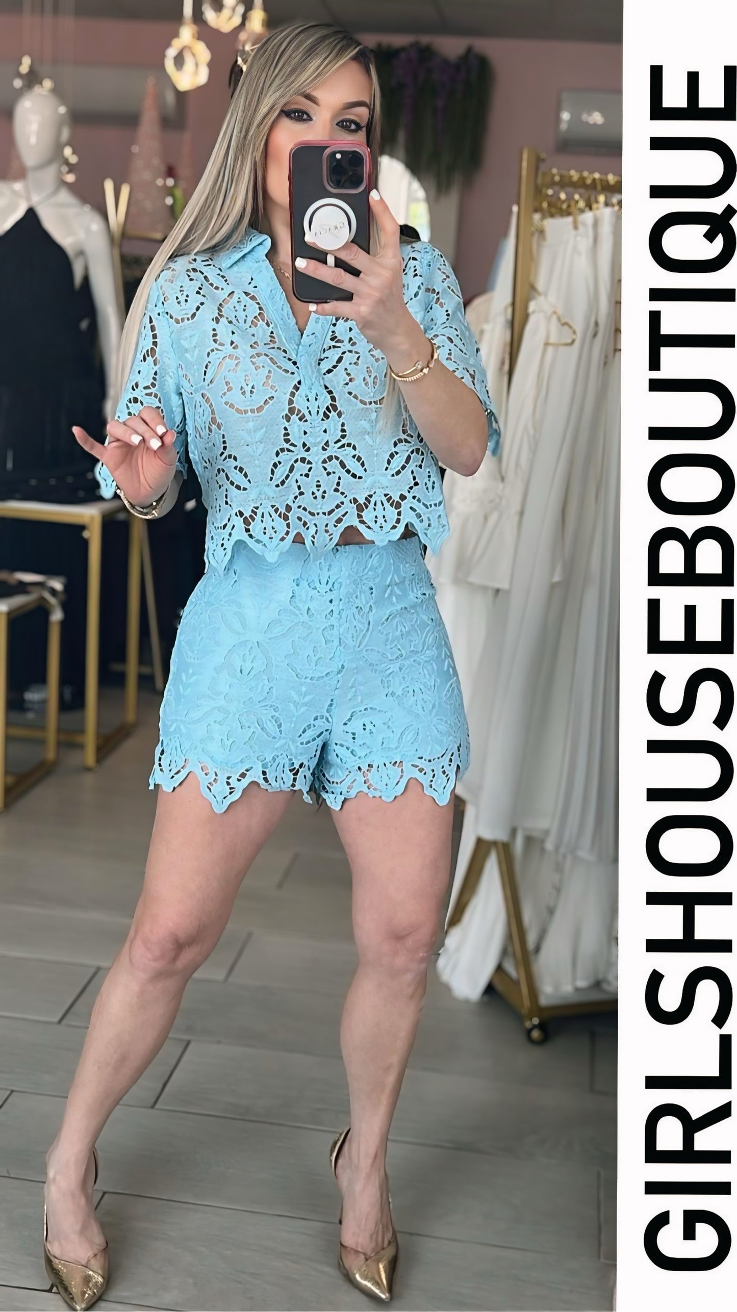 Eclat BabyBlue Lace Short Set