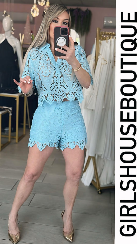 Eclat BabyBlue Lace Short Set
