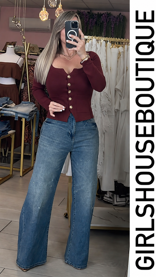 Merlot Long Sleeve Sweater Strech Top