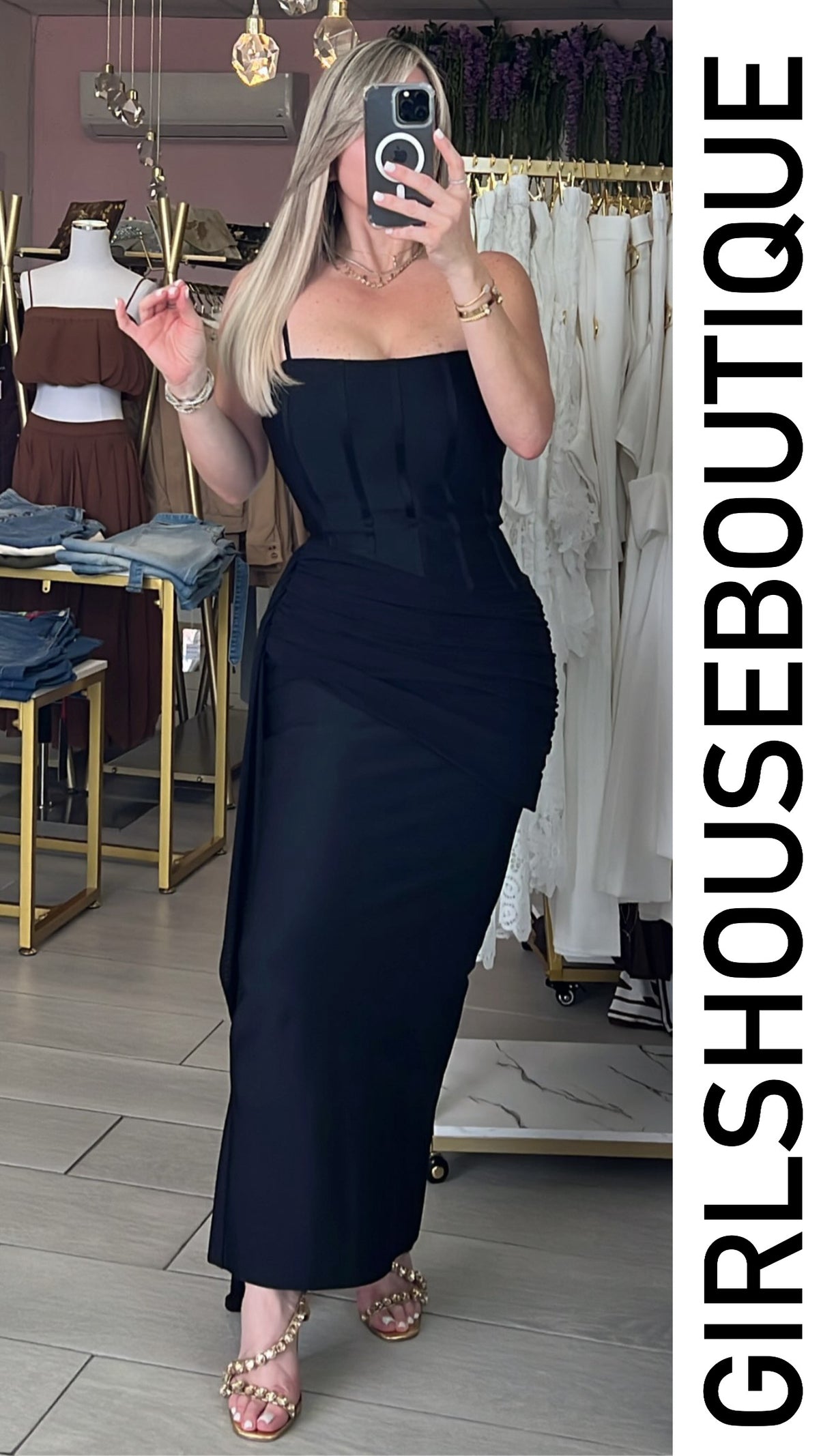 Black Corset Asymetric Design Bandage Midi Dress