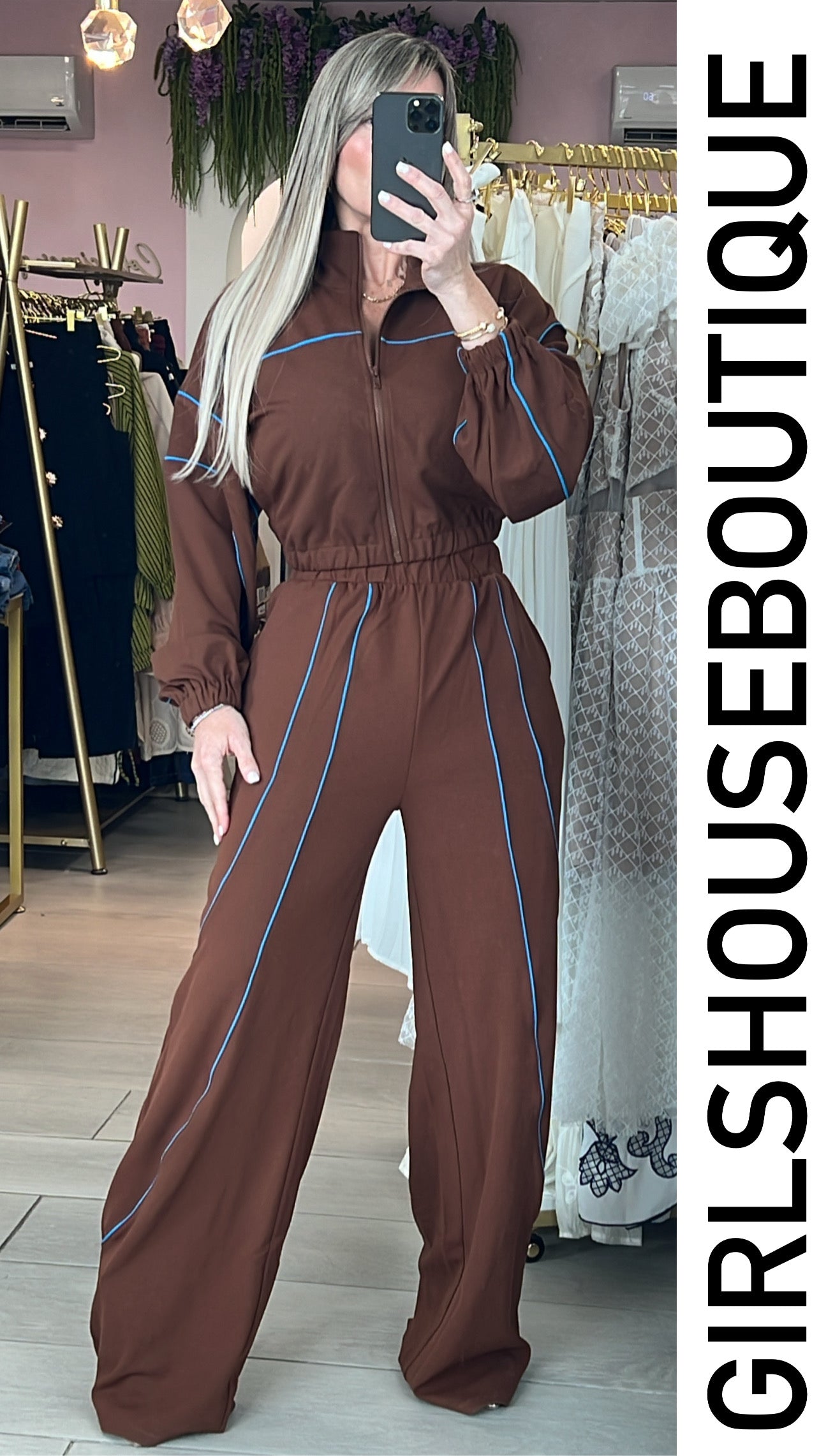 Chocolate Zip Up Jacket & Pant Set
