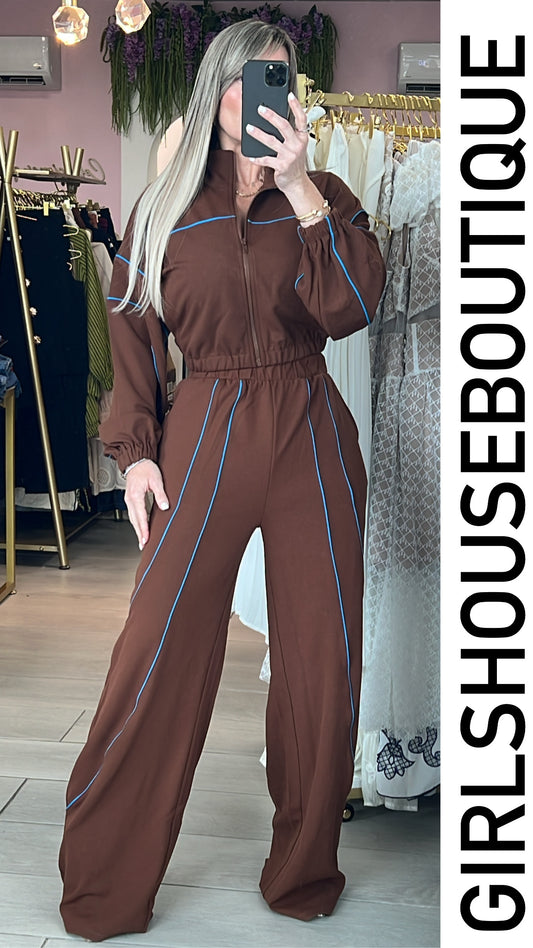 Chocolate Zip Up Jacket & Pant Set
