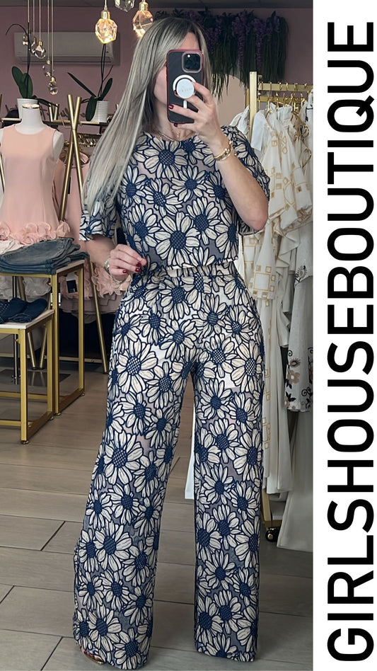 Daisy Blue Embroidery Pant Set