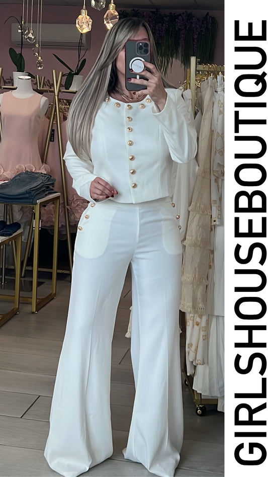White Gold Button Elegance Blazer Set (OVI)