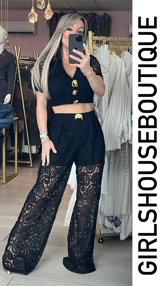 Alanna Black Crop Top & Pant Set