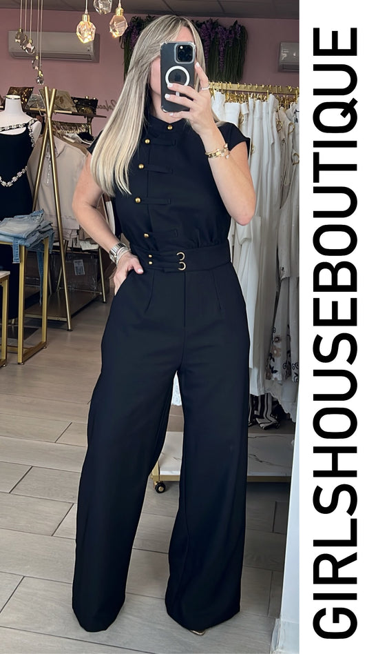 Black Turtleneck Napoleón Jumpsuit Design (Tiene elástico en la cintura)