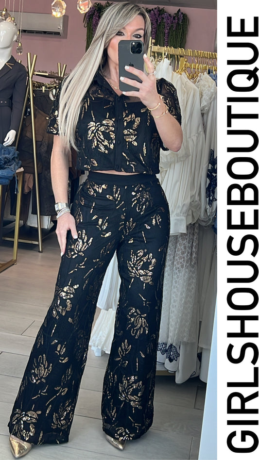 Fátima Gold Sequins Pant Set