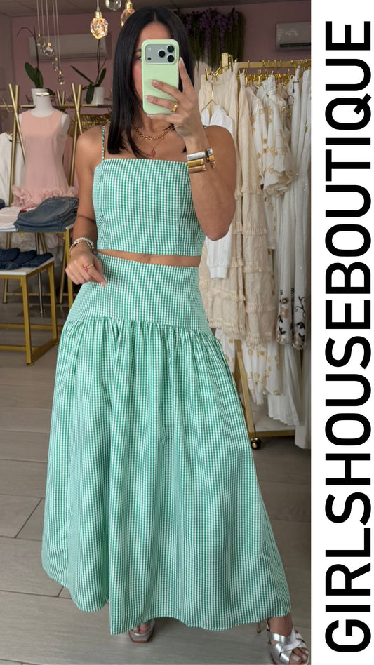 Green Fresh Gingham Top & Skirt Set