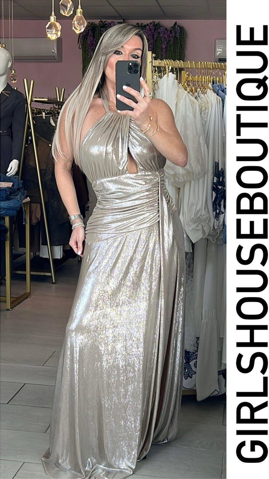 Champagne Metallic Maxi Dress