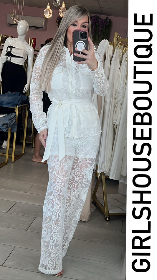 Blanc Couture Crochet Pant Set