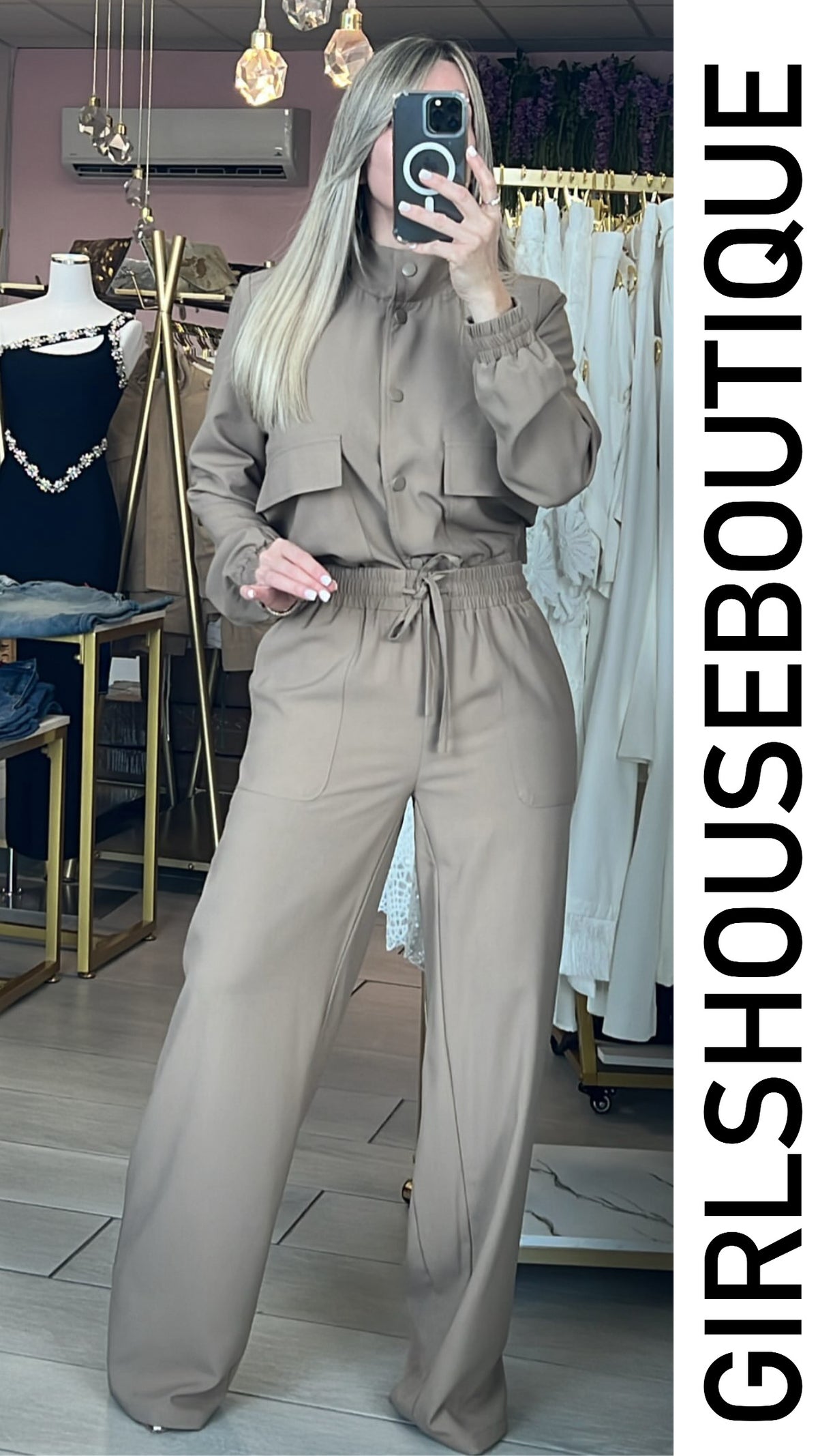 Taupe Europe Jacket Design & Pant Set (OVI COLLECTION)