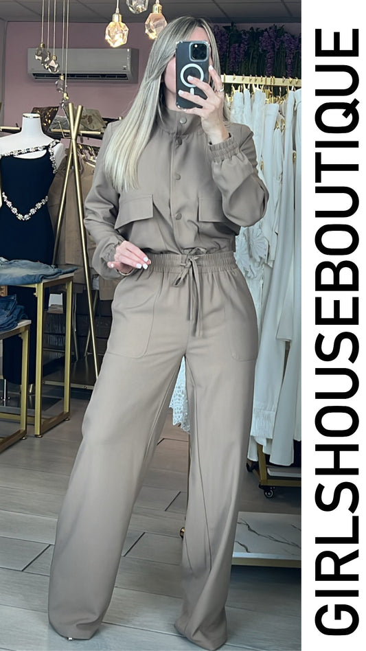 Taupe Europe Jacket Design & Pant Set (OVI COLLECTION)