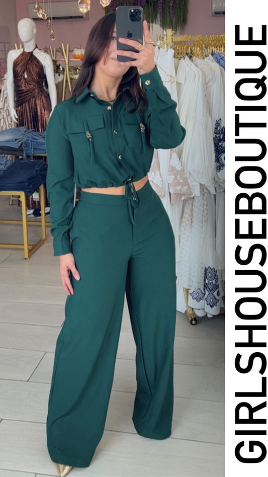 LaRossy Green Long Sleeve Top and Pant Set