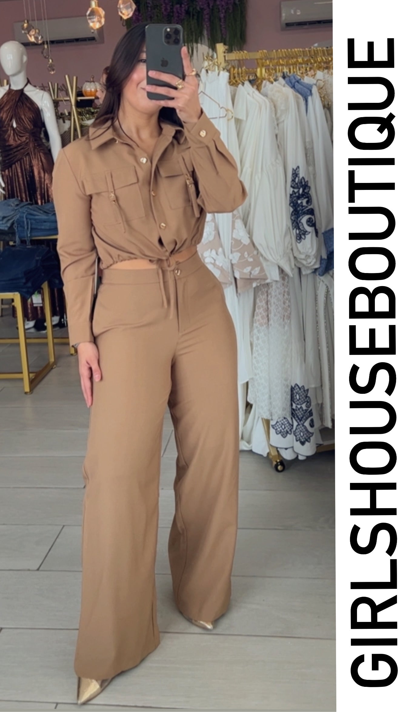 LaRossy Collection Beige Top and Pant Set