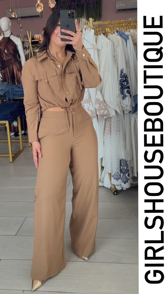 LaRossy Collection Beige Top and Pant Set