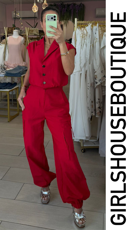 Passion Red Urban Top & Cargo Pant Set