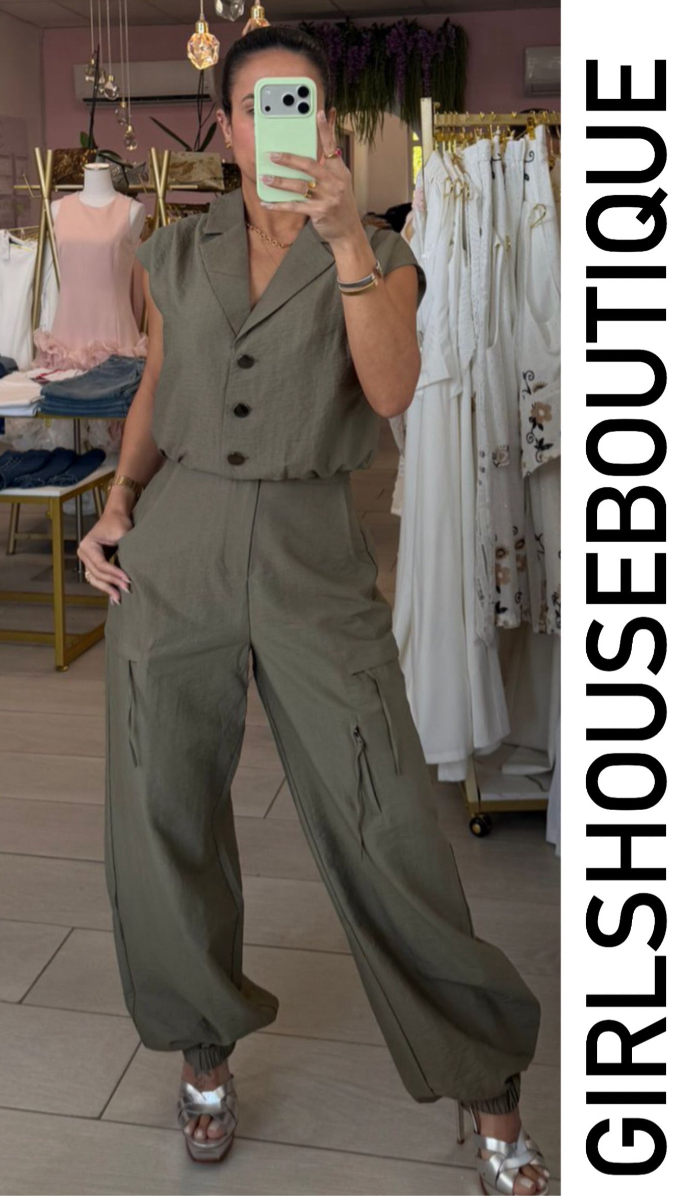 Green Army Urban Top & Cargo Pant Set