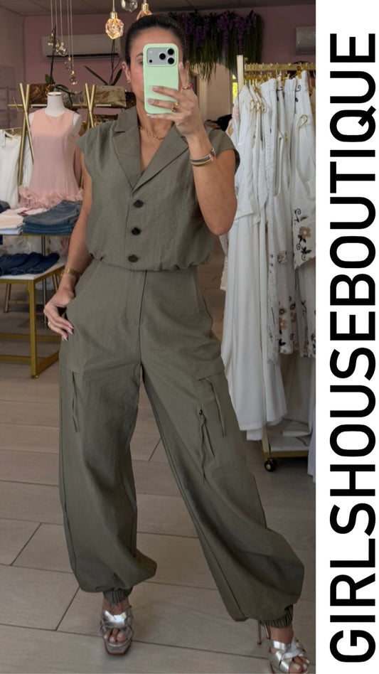 Green Army Urban Top & Cargo Pant Set