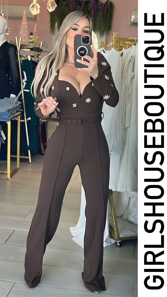 Brunette Crystal Design Jumpsuit