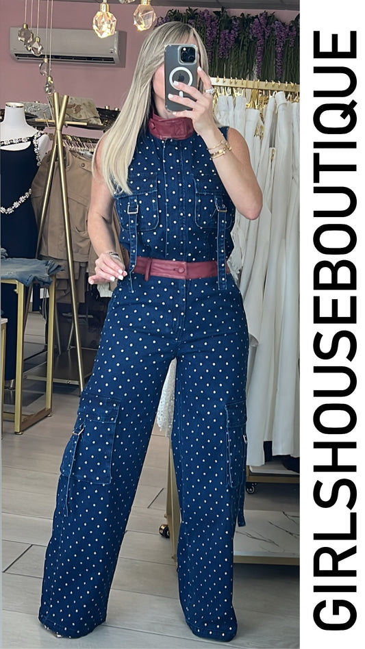 Wine Dark Denim & Front Pocket Vest & Strech Pant Set