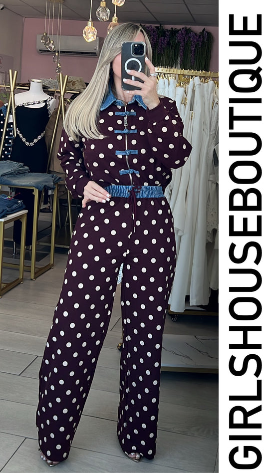 Wine Polka Dots & Napoleón Denim Travel Set