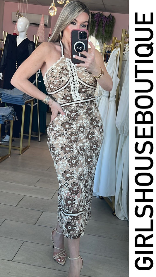 Cocoa Blossom Halter Midi Dress