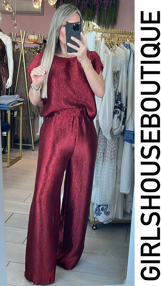 Metallic Burgundy Top&Pant Set