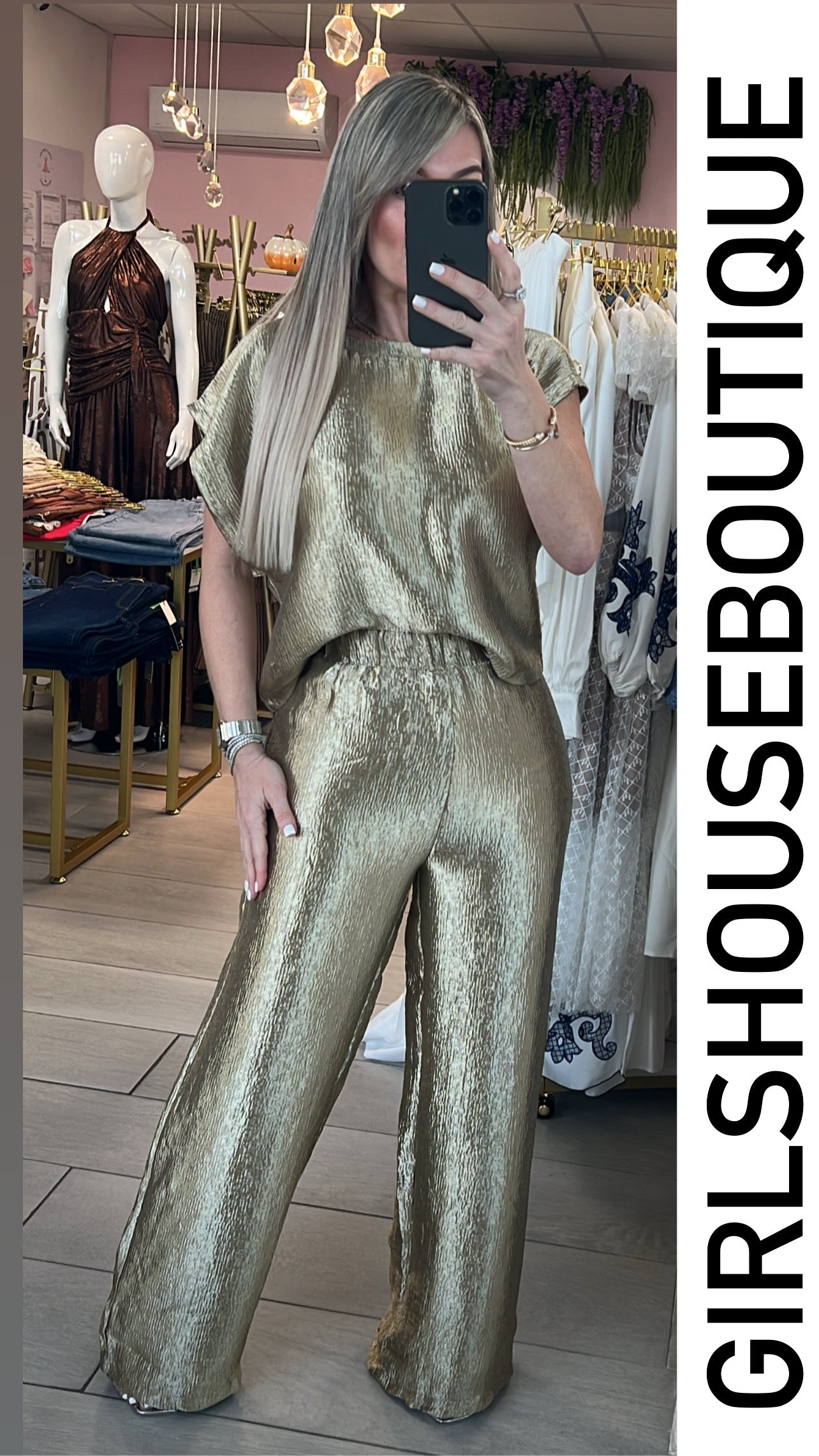 Metallic Gold Top&Pant Set