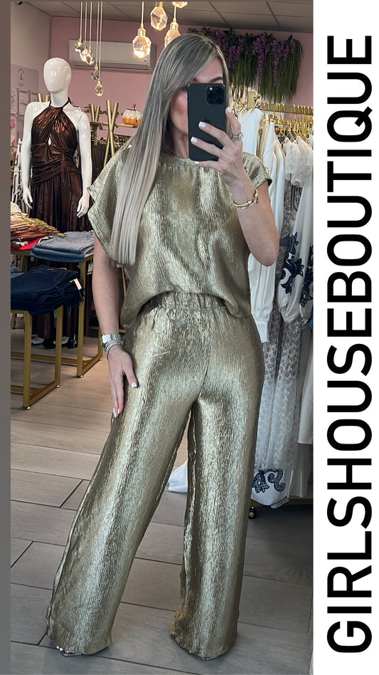 Metallic Gold Top&Pant Set