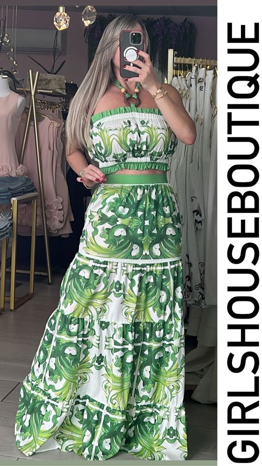 Green Lime Halter Top & Skirt Set