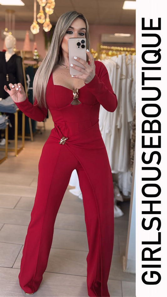 Red Apple & Golden Detail Jumpsuit