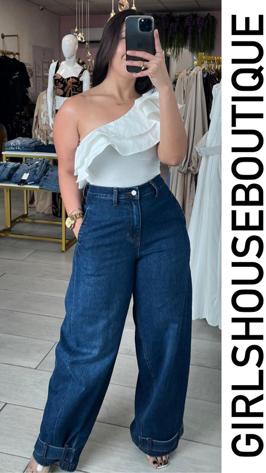 White Ruffle One Shoulder Bodysuit