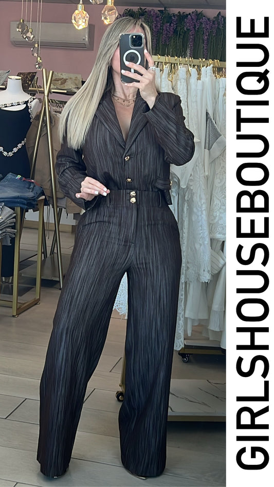 Brunette Textured Vest & High Waisted Strech Pant Set