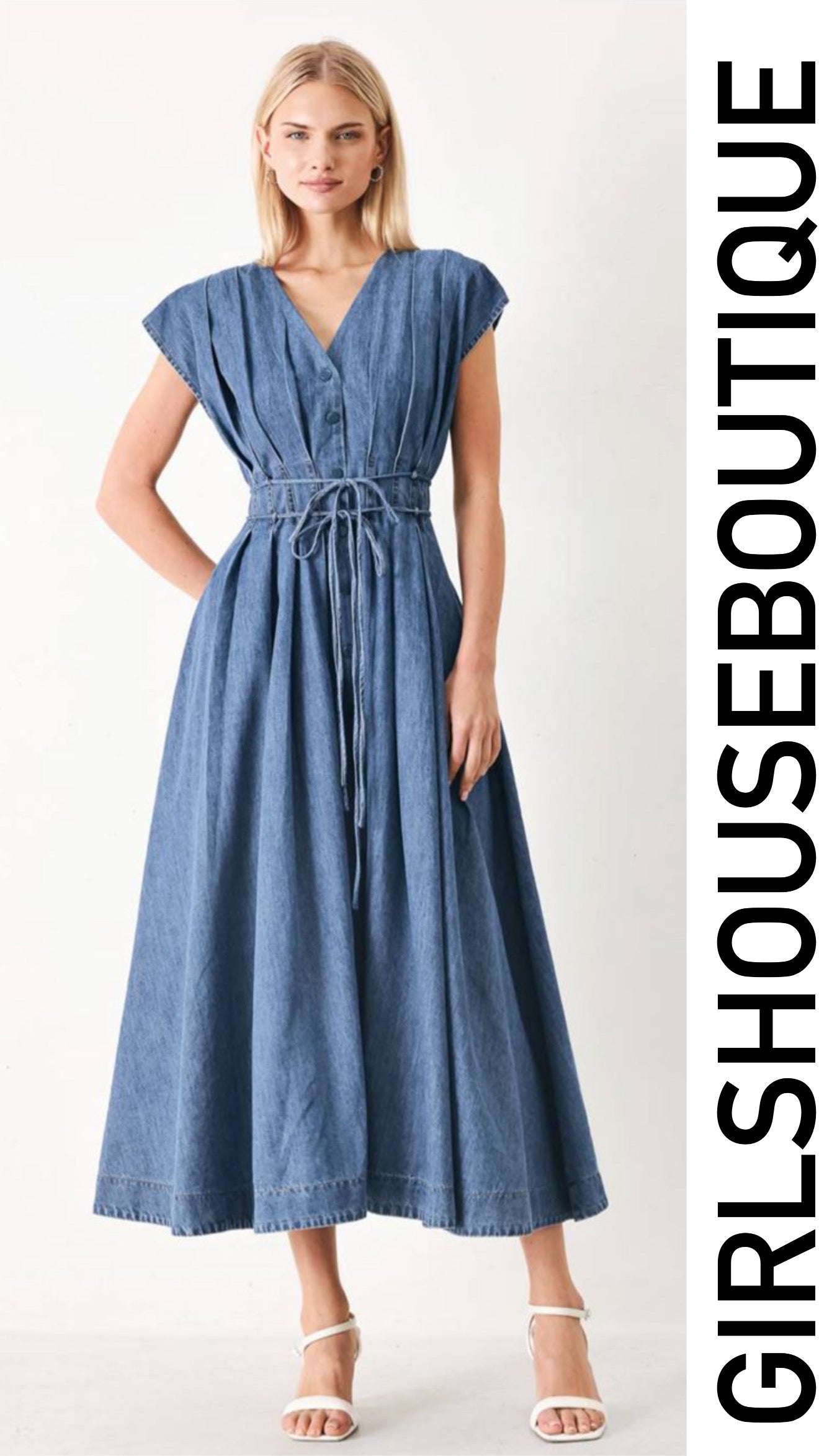 Lauren Denim Pleated Midi Dress