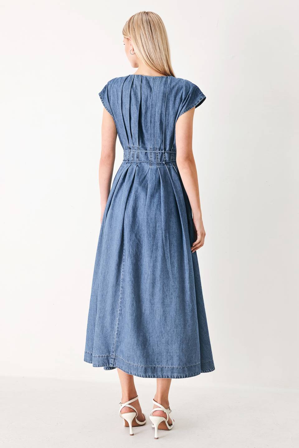 Lauren Denim Pleated Midi Dress